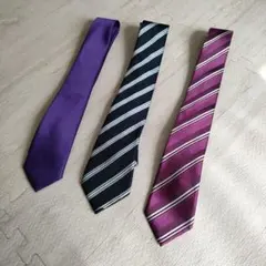 【REGAL/LES MUES】ネクタイ3本セット（紫・青白・ワイン）ストライプ