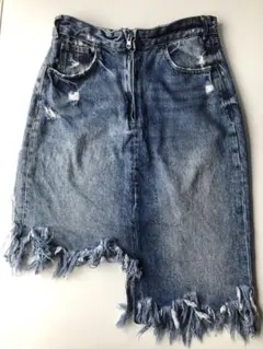 ZARA ザラ　サイドスリット アシンメトリー ダメージデザイン　デニムスカート