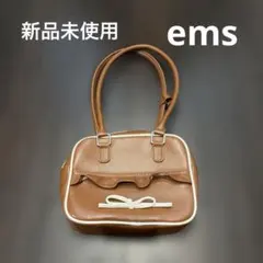 新品未使用ems リボン付きブラウンハンドバッグ