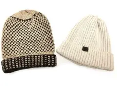 帽子 ニット帽2個セット CLOSSHIアイボリー ブラウン模様編み まとめ売り