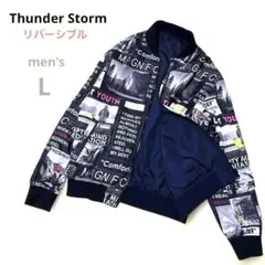 サンダーストーム Lリバーシブルジャンバーネイビー紺グラフィックブルゾンメンズ