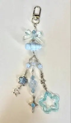 ビーズストラップ y2k クリア 水色 雲 星