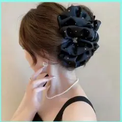 バンスクリップ　ヘアクリップ　ハート 大きめ　シフォン　チュール　フリル