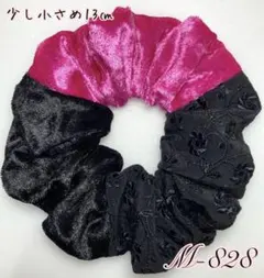 ハンドメイドシュシュM-828♡カラーベロア×刺繍生地♡13㎝♡