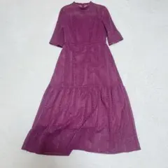 【美品】エメアンシェ　レース総柄ワンピース　ドレス　M　ボルドー　7分袖