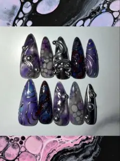 ネイルチップ ダーク系 個性派 アート ピアス マグネット ミラー