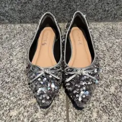 Parioli シルバー スパンコール フラットシューズ