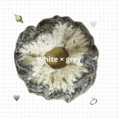 シュシュ　かぎ編み　韓国　グレー　ホワイト　ハンドメイド
