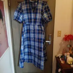 zara woman 青と白のチェック柄 半袖シャツワンピース