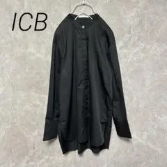 ICB バンドカラーシャツ　比翼仕立て　ブラック　コットン