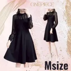 【新品未使用】ブラック　レース✨　長袖　Aラインワンピース　Mサイズ