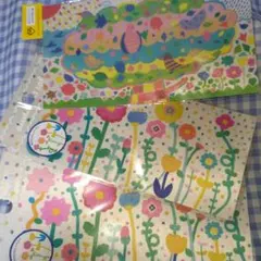カラフルな花と鳥のシール3枚セット