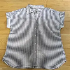 GLACIER 半袖シャツ 白とネイビーのストライプ