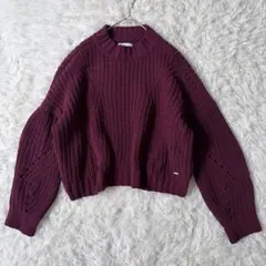 Hollister　クロップド丈ニットセーター　L　バーガンディ◆A1063