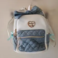 【ほぼ未使用】ポンポネットデニムリュック キッズ ハートチャーム付 上品ガーリー