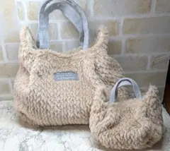 テディベアボア素材　猫型トートバッグセット(大、小)