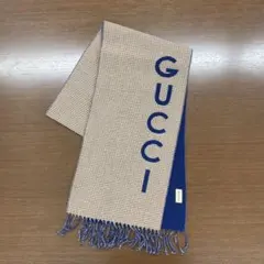【新品⭐︎未使用品】GUCCI チェック柄マフラー ベージュ/ネイビー