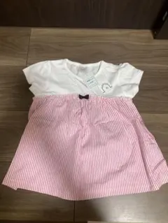 memory & message Tシャツ 95cm ホワイト・ピンクストライプ