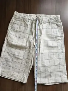 [数回着用] メンズL GLOBAL WORK ハーフパンツ 白チェックのサムネイル