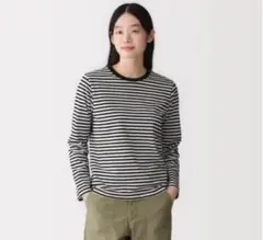 無印良品 ボーダーTシャツ M 天竺編みクルーネック長袖tシャツのサムネイル