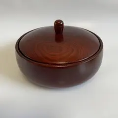 木製ダークブラウン丸型菓子入れ 蓋付き