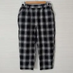 studio CLIP チェック柄 イージー テーパードパンツ ブラック L