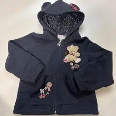 メゾピアノ　クマ刺繍付きダークグレーのパーカー M 110