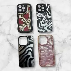 【iPhone15Pro】スマホケース 4点セット ハート うねうね 韓国