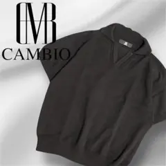 CAMBIO カンビオ コットン ニットポロシャツ スキッパー ブラック L