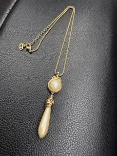 Christian Dior ディオール パール付きネックレス ゴールド リーフ 