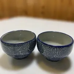 青と白の渦巻き模様 茶碗 2個セット