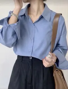 無地柄 ドロップショルダー オーバーサイズシャツ　shein