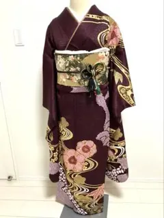 美品　成人式❤️　振袖フルセット　正絹　紫　絞り　暈し染め　金通し地