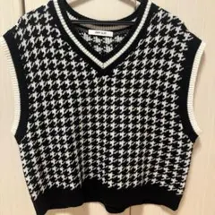 ハウンドトゥース ニットベスト