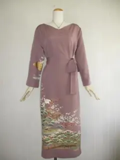 L～2Ｌサイズ　訪問着からの着物リメイクドレスです　着丈１１９cm