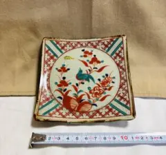 【美品】美濃焼 十五代 隆泉窯 古式赤絵 花鳥図 角皿 銘々皿 1枚