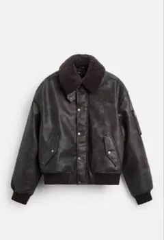 即完売 希少《ZARA》ボア襟 フェイクレザージャケット M 黒 ボンバー