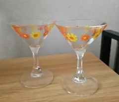 レトロ　花柄カクテルグラス　2個セット