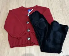 LittleWEEKENDミッキーボタン付きカーディガン パンツセット　120