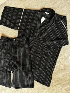 新品 甚平 ブラック ストライプ Lサイズ