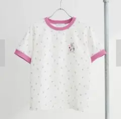 アリスのウサギの刺繍入り花柄Tシャツ 半袖