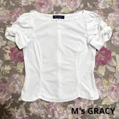 美品 M'S GRACY エムズグレイシー フリル コットン 半袖シャツ 40白 美品 M'S GRACY エムズグレイシー フリル コットン 半袖シャツ 40白