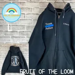 FRUIT OF THE LOOM 両面プリント　裏起毛ジップアップパーカーL