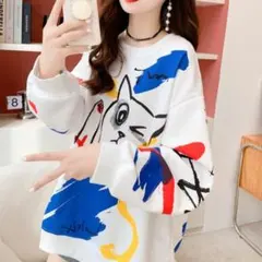 【在庫限り】レディース　猫　トレーナー　XL  オーバーサイズ　スウェット　長袖