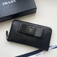 473 美品 PRADA プラダ リボン 長財布 ラウンドファスナー - メルカリ