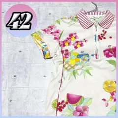 美品 LEONARD SPORTレオナールスポーツポロシャツ総柄フルーツ花柄42のサムネイル