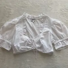 VINTAGE チロルシャツ クロップド ホワイト パフスリーブ フリル リボンのサムネイル