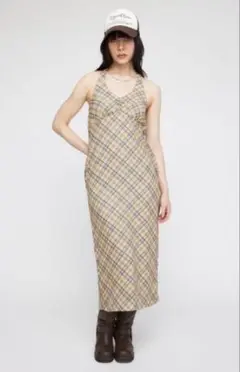 【LAGUA GEM】HALTER NECK CHECK OP
