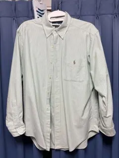 Ralph Lauren クラシックフィット 長袖シャツ 緑と白のストライプ