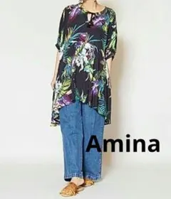 チャイハネAmina　ボタニカル柄　チュニック　フラワー　ブラックのサムネイル